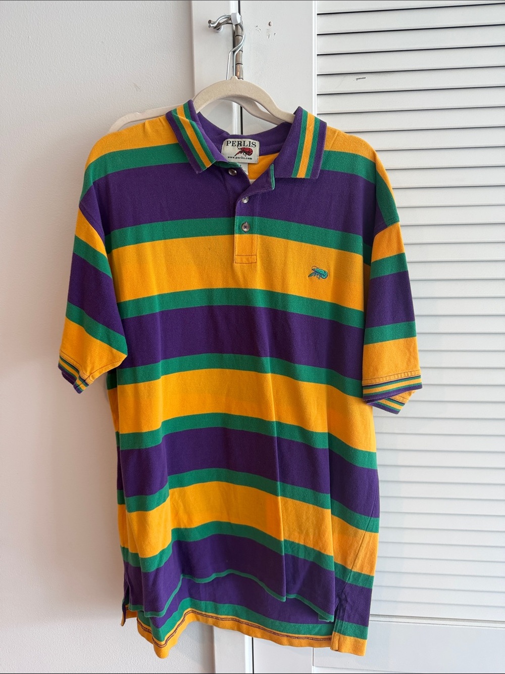 Perlis Mardi Gras Striped Polo Shirt in Purple, Yellow & Green